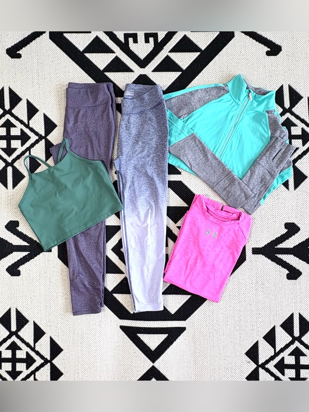 Girls Bundle of Athletic Clothing - Leggings, Tops, Sports Bra Large